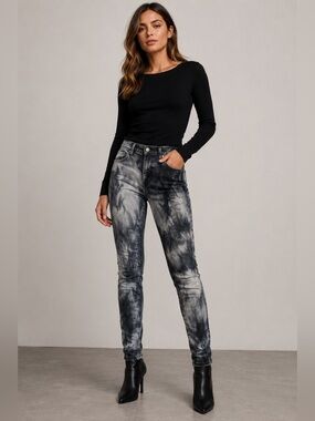 Fidelity Black and Gray Tie-Dye Skinny Jeans Size 25 Stretch Premium Denim